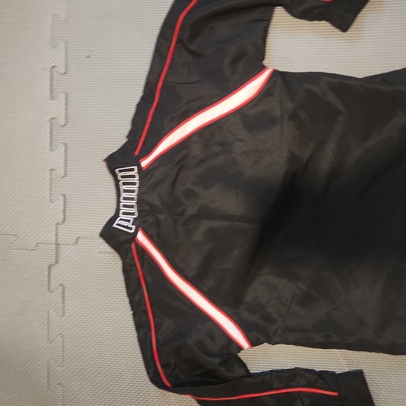Boys 1/4 Zip Red‎ Black Puma Windbreaker Long Sleeve Top Pockets Logos - Picture 7 of 7